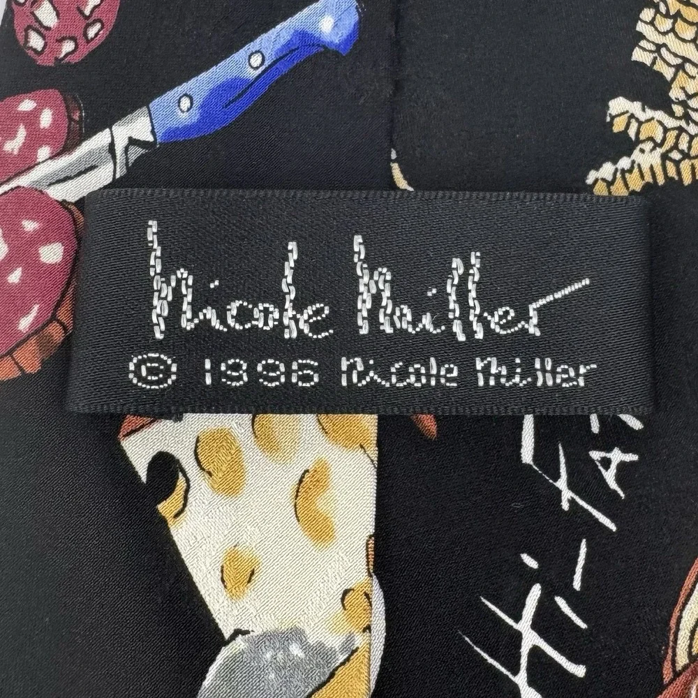 Nicole Miller VTG 1996 Food Novelty Silk Tie Pizza Burger Bacon Italy